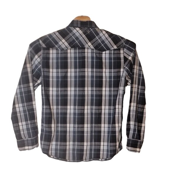 BKE Athletic Fit Pearl Snap Shirt Size‎ Large Long Sleeve Gray White - Picture 2 of 5